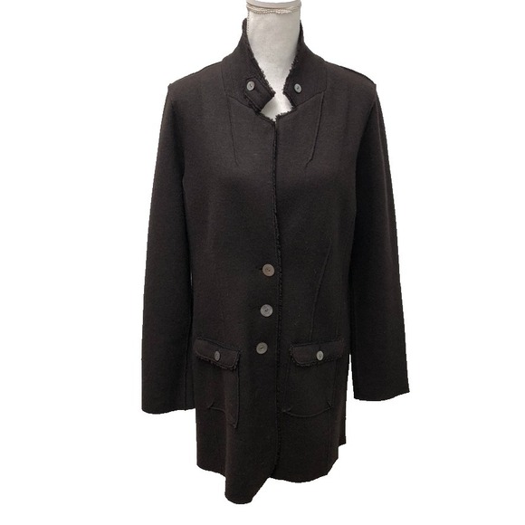Eileen Fisher Wool Cardigan Coatigan Womens Medium Brown Classic Boho Gorpcore